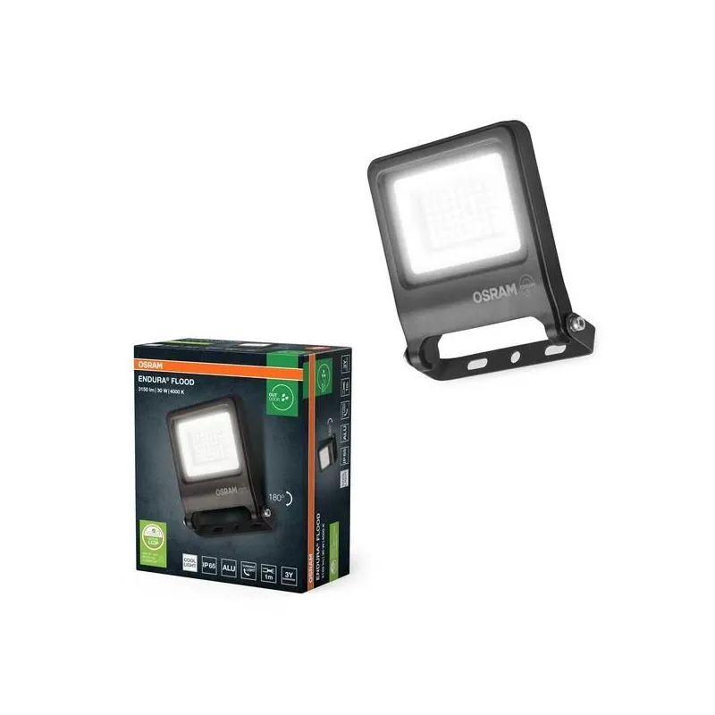 Prožektors bez kustības sensora, stiprināms pie sienas Osram Endura, 30 W, 3150 lm, 4000 °K, IP65, pelēka