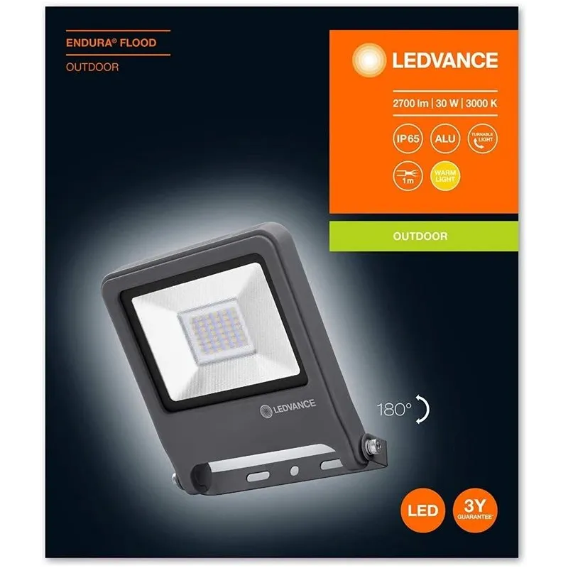 Prožektors Ledvance-Osram, 30 W, 2700 - 3000 lm, 3000 °K, IP65, pelēka