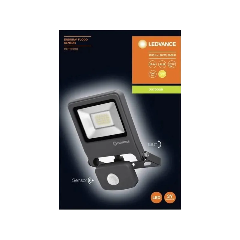 Prožektors ar kustības sensoru, stiprināms pie sienas Osram Endura, 20 W, 1900 lm, 3000 °K, IP44, pelēka