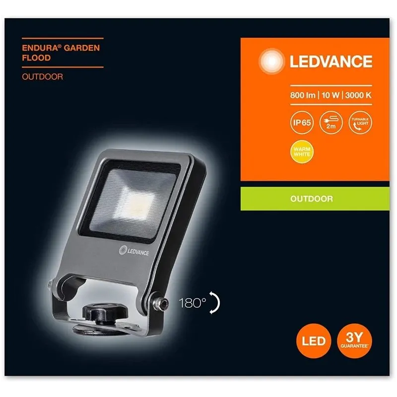 Prožektors bez kustības sensora, brīvi stāvošs Ledvance Endura, 10 W, 800 lm, 3000 °K, IP65, pelēka krās.