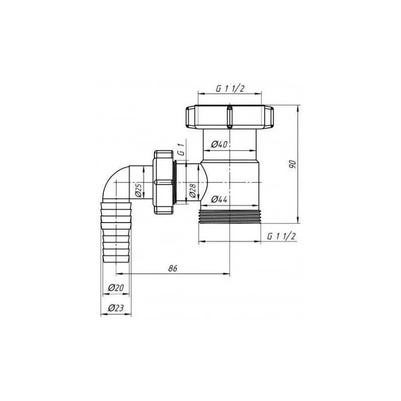 Savienojums veļas mazgājamā mašīna Ani Plast M110, 23 mm, balta krās.