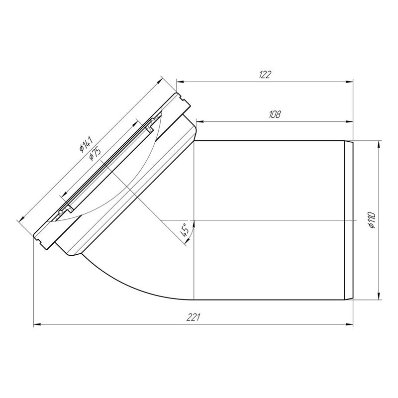 Līkums wc w4220 d110 141mm balts ,aniplast,