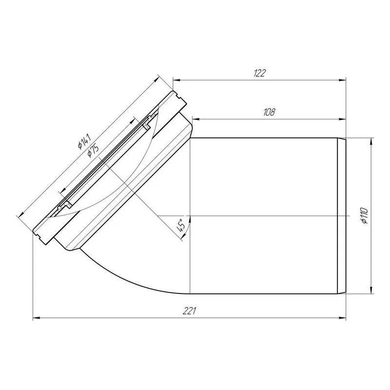 Līkums Ani Plast, balta krās., 221 mm x 75 mm