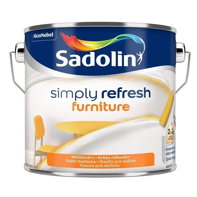 Krāsa, mēbeles Sadolin Simply Refresh, matēts, 2.5 l, balta