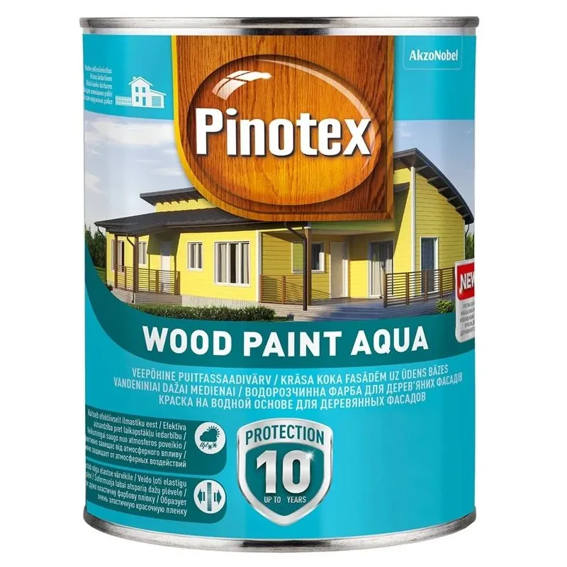 Medinių fasadų dažai Pinotex Wood Paint Aqua, balta sp., 1 l