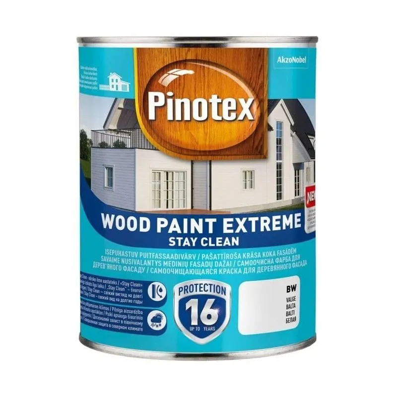 Krāsas koka fasādēm Pinotex Wood Paint Extreme, balta krās., 2.5 l