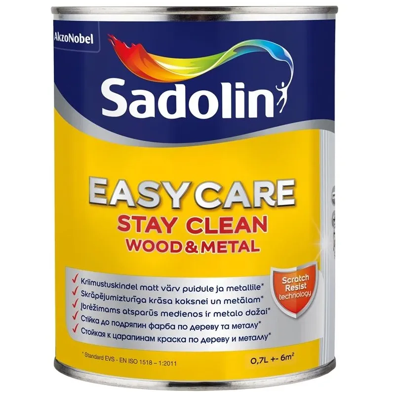 Emaljas krāsa, logi-durvis-mēbeles Sadolin Easycare Wood & Metal, matēts, 0.7 l, balta