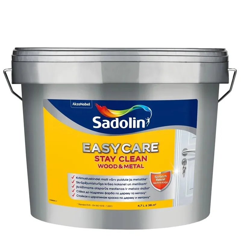Emaljas krāsa, logi-durvis-mēbeles Sadolin Easycare Wood & Metal, matēts, 4.7 l, balta