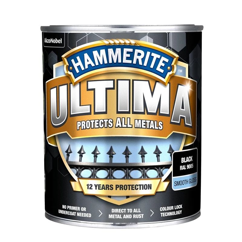 Emaljas krāsa Hammerite Ultima Smooth. 0.7 l. melna