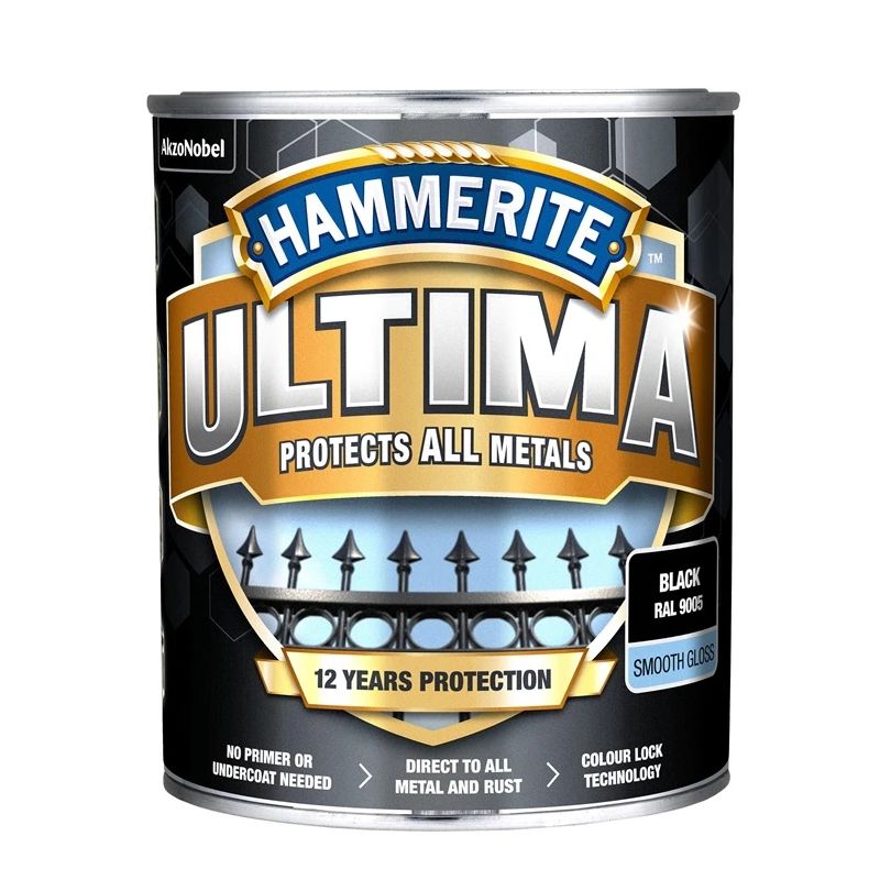 Emaljas krāsa Hammerite Ultima Smooth. 0.7 l. melna
