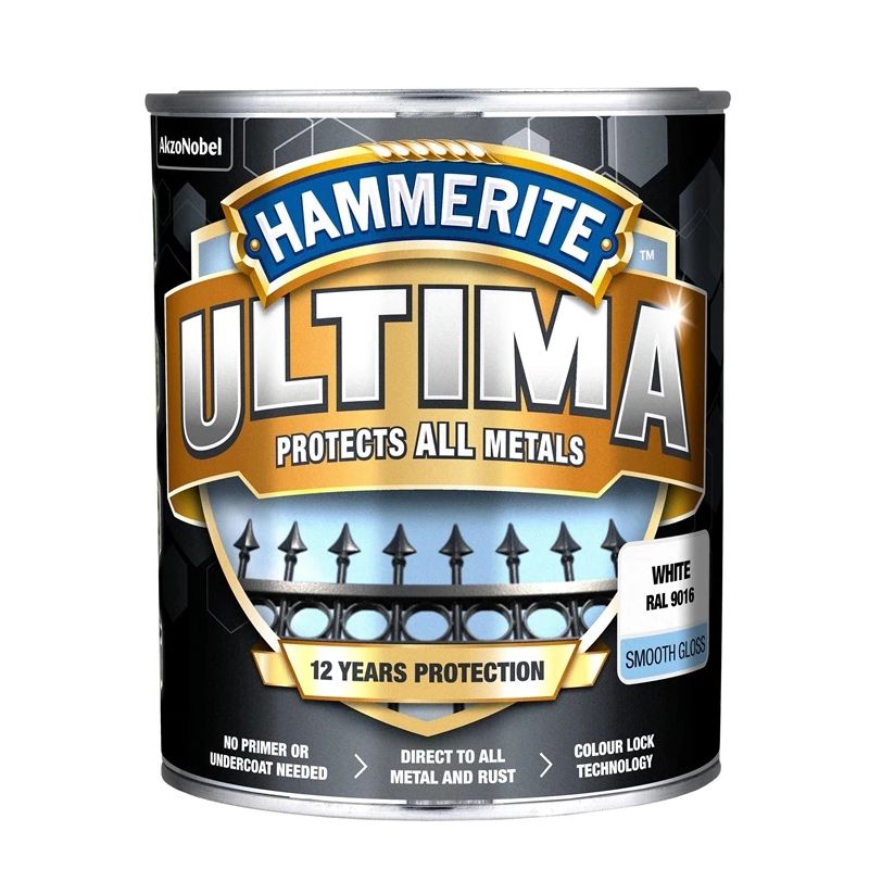 Emaljas krāsa Hammerite Ultima Smooth. 0.7 l. balta