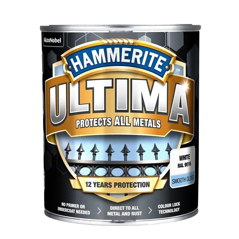 Emaliniai dažai, metalo konkstrukcijoms, apsaugant nuo korozijos Hammerite Ultima Smooth, blizgus, 0.7 l, balta sp.
