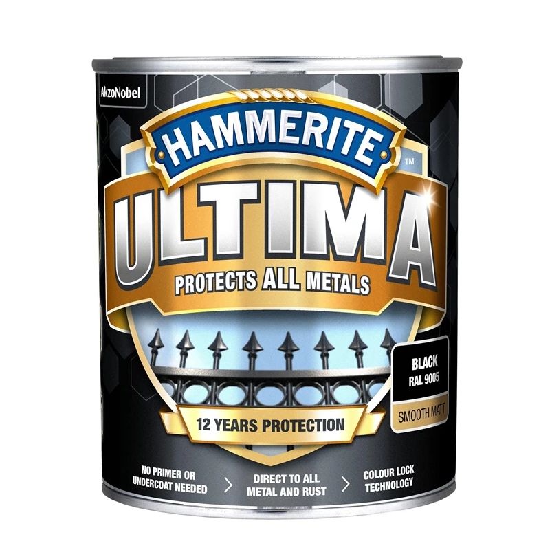 Emaljas krāsa Hammerite Ultima Matt. 0.7 l. melna