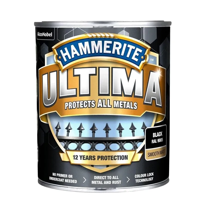 Emaliniai dažai, metalo konkstrukcijoms, apsaugant nuo korozijos Hammerite Ultima Matt, matinis, 0.7 l, juoda sp.