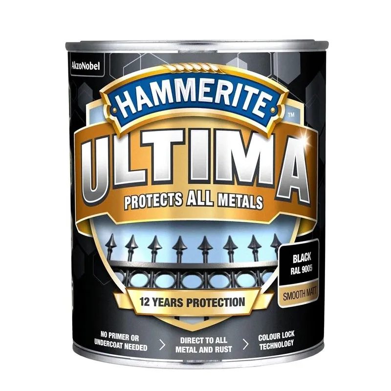 Краска-эмаль, для металлоконструкций, защита от коррозии Hammerite Ultima Matt, фактура: матовая, 0.7 l, черный цв.