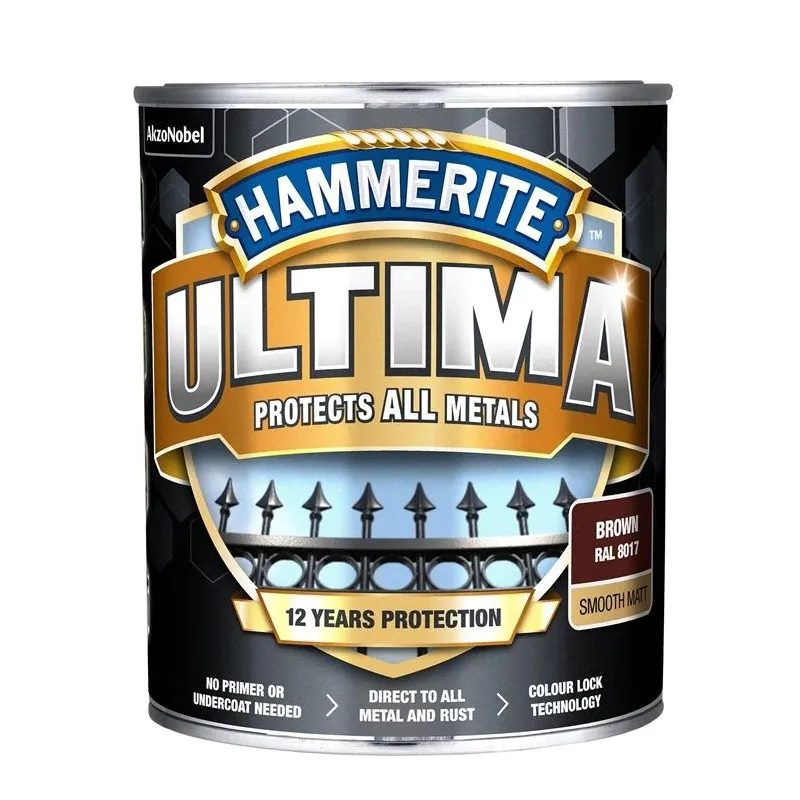 Emailvärv, korrosioonivastane metallkonstruktsioonidele Hammerite Ultima Matt, matt, 0.7 l, pruun v.