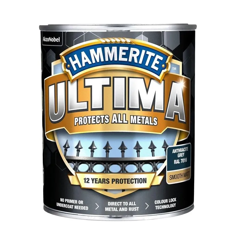 Emaliniai dažai, metalo konkstrukcijoms, apsaugant nuo korozijos Hammerite Ultima Matt, matinis, 0.7 l, antracito sp.