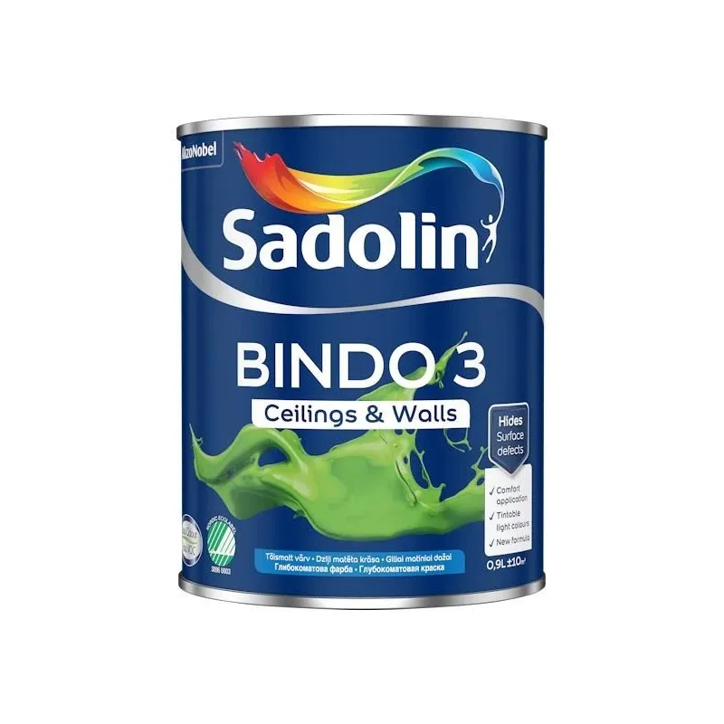 Krāsa Sadolin Bindo 3, balta krās., 0.9 l