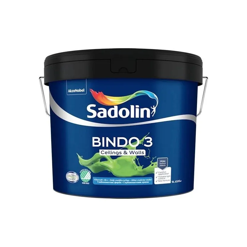 Krāsa Sadolin Bindo 3, balta krās., 9 l