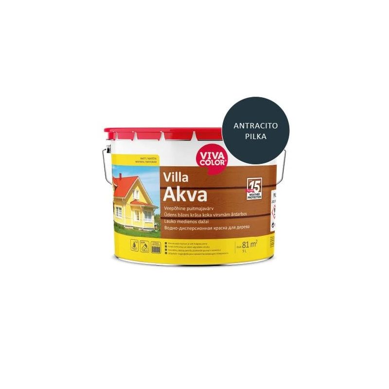 Fasādes krāsas VILLA AKVA 7016, 9 l, pelēkas