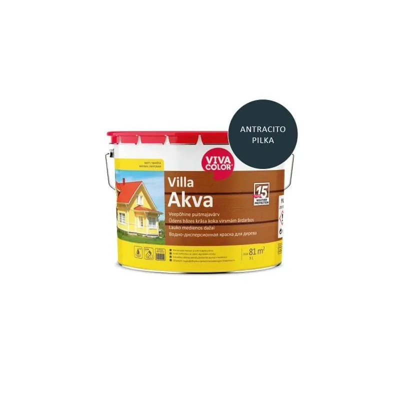 Fasāžu krāsa Vivacolor Villa Akva, antracīta pelēks, 9 l
