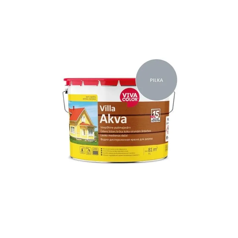 Fasāžu krāsa Vivacolor Villa Akva, pelēka, 9 l