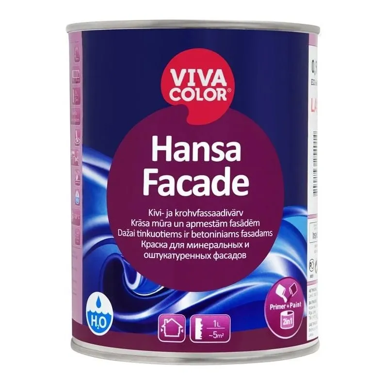 Tinkuotų ir mūrinių fasadų dažai Vivacolor Hansa Facade, balta sp., 0.9 l