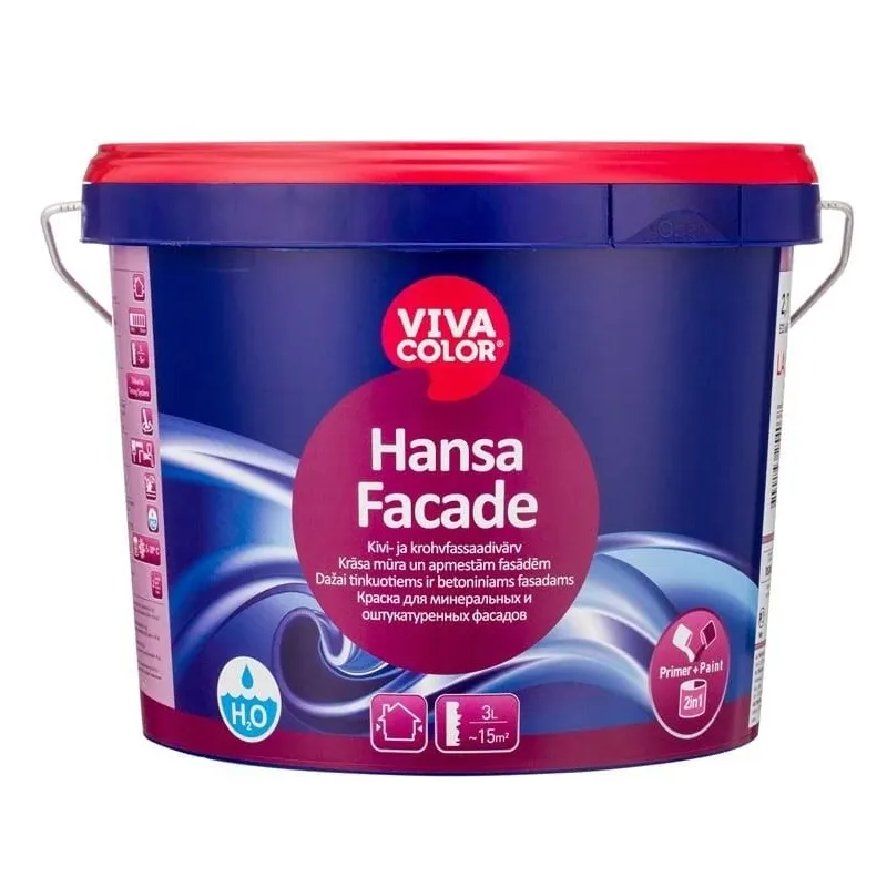 Tinkuotų ir mūrinių fasadų dažai Vivacolor Hansa Facade, balta sp., 2.7 l