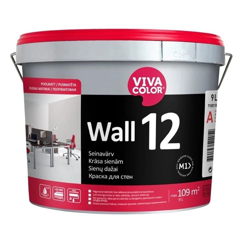 Sienu krāsa Vivacolor Wall 12. balta. 9 l