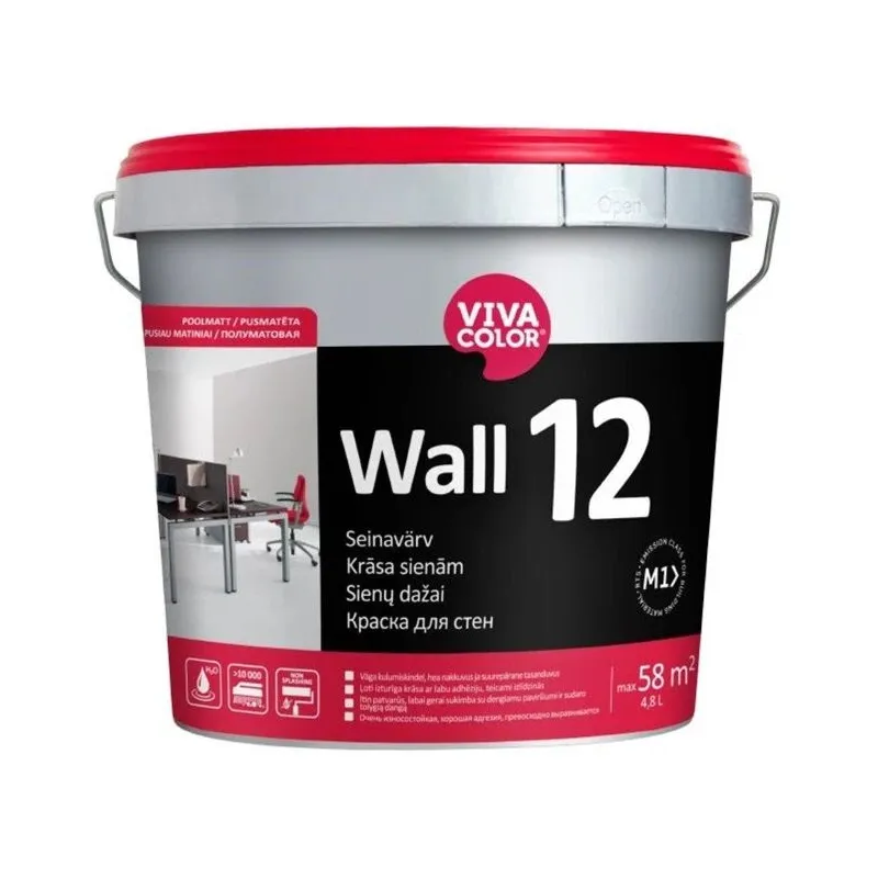 Sienu krāsa Vivacolor Wall 12, balta, 4.8 l