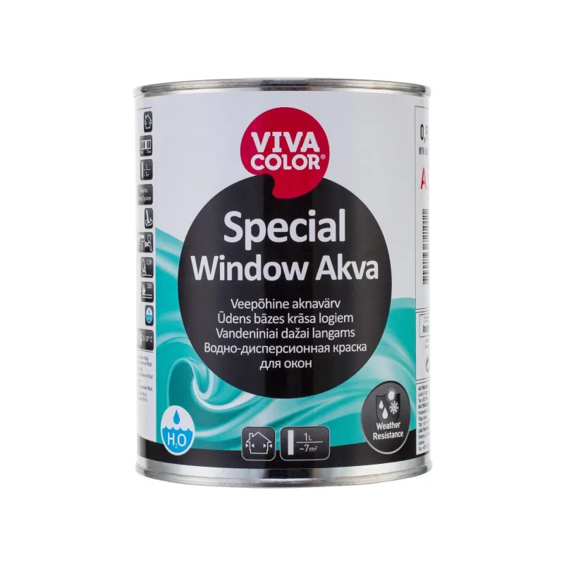 Emaljas krāsa, logi-aizsargā metāla konstrukcijas pret koroziju Vivacolor Special Window Akva, pus-spīdīgs, 0.9 l, balta