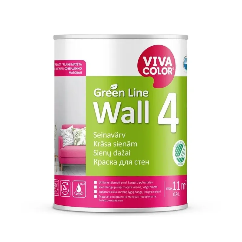 Sienu krāsa Vivacolor Green Line Wall 4, balta, 0.9 l