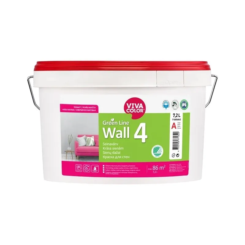 Sienu krāsa Vivacolor Green Line Wall 4, balta krās., 7.2 l