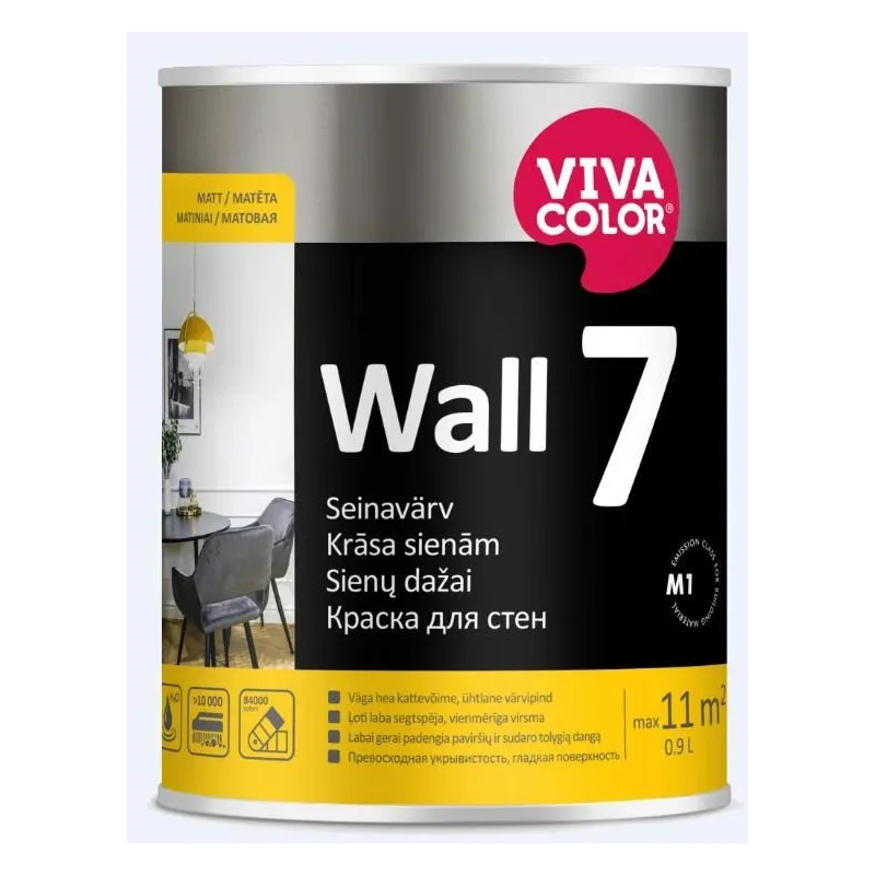 Sienu krāsa Vivacolor Wall 7, balta, 0.9 l