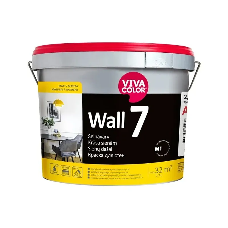 Sienu krāsa Vivacolor Wall 7, balta, 2.7 l