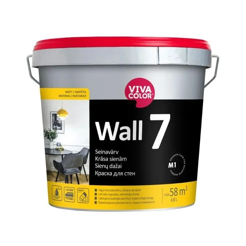 Sienu krāsa Vivacolor Wall 7, balta, 4.8 l