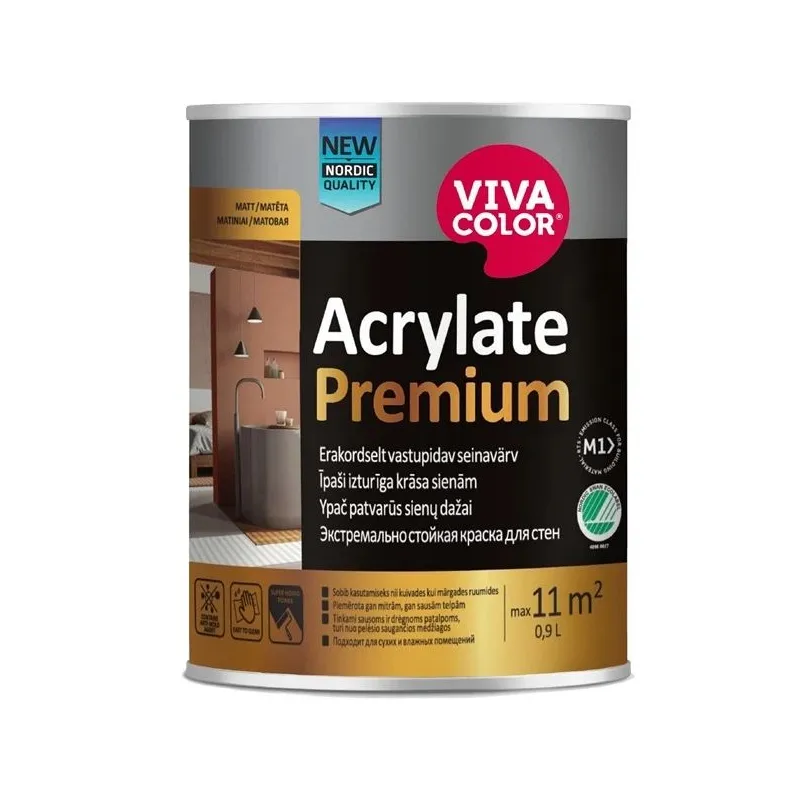 Sienu krāsa Acrylate Premium A. balta 0.9L