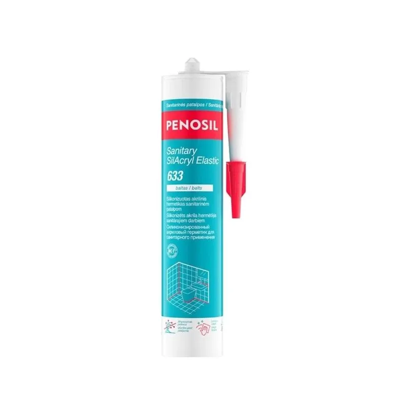 Akrilinis hermetikas Penosil Sanitary SilAcryl Elastic 633, 0.3 l, balta sp.