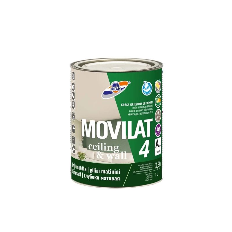 Dispersijas krāsa Rilak Movilat 4. balta. 0.9 l