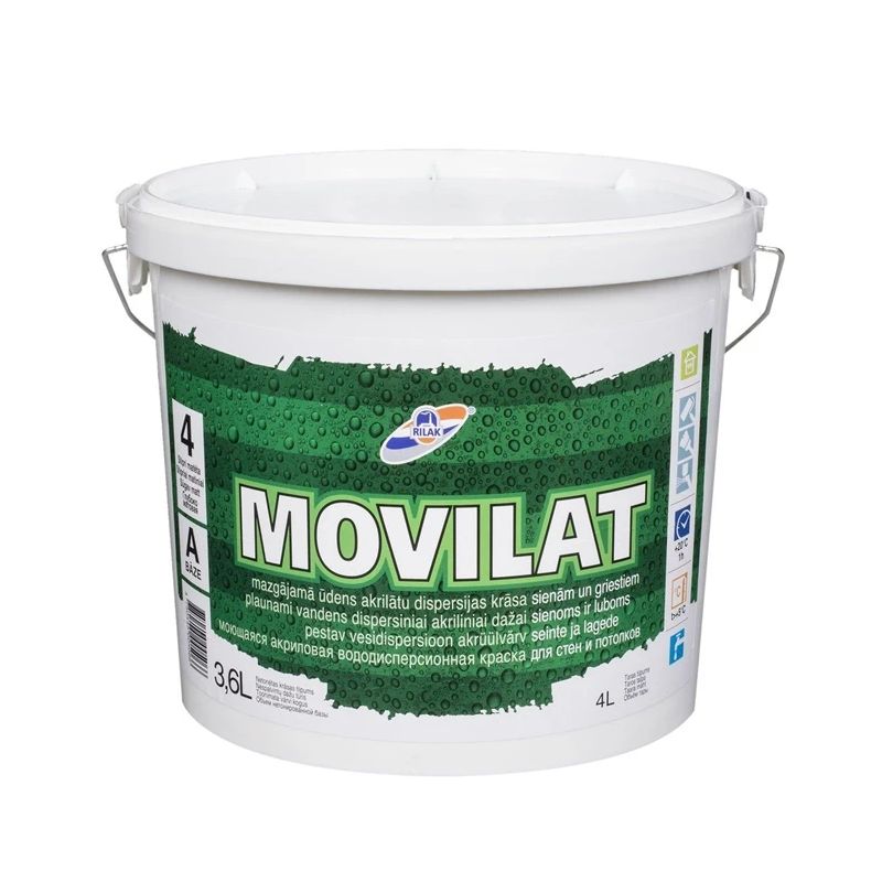 Dispersijas krāsa Rilak Movilat 4. balta. 3.6 l