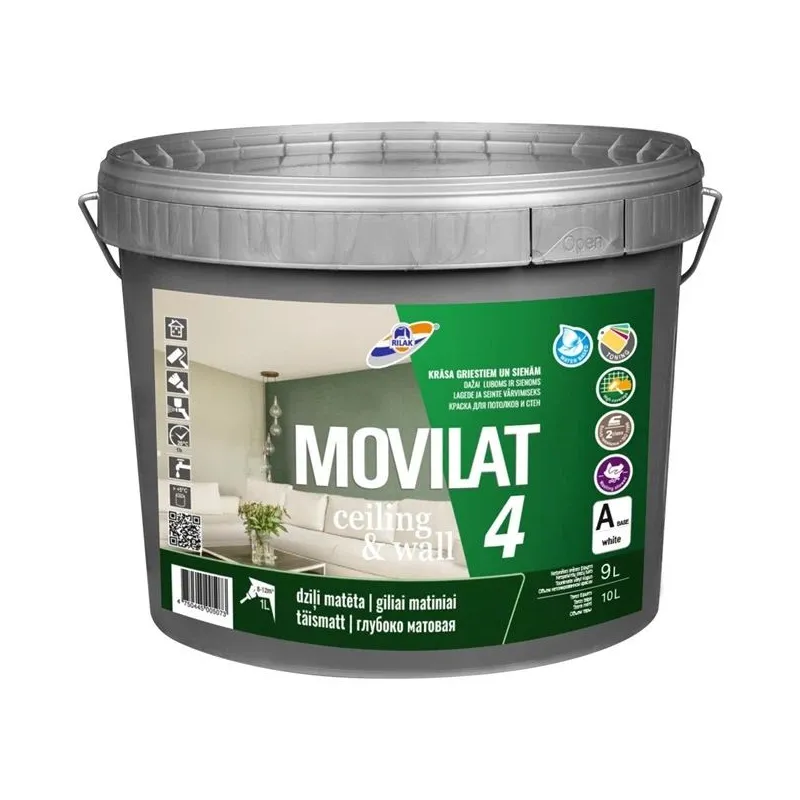 Dispersijas krāsa Rilak Movilat 4, balta krās., 9 l