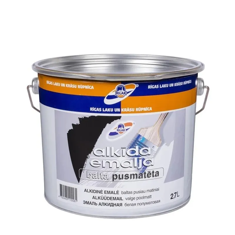 Emaljas krāsa, daudzveidīgs Rilak Alkida Emalja, pus-matēts, 2.7 l, balta krās.
