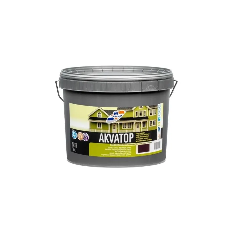 Krāsas koka fasādēm Rilak Akvatop, tumši brūna krās., 9 l