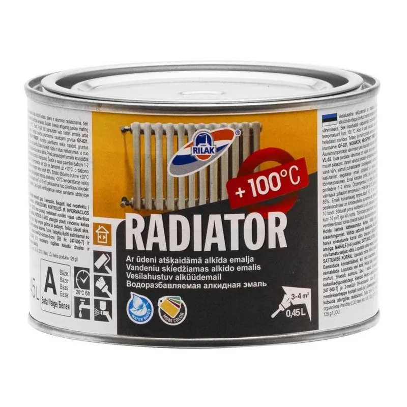 Radiatora krāsa, radiatori Rilak Radiator, balta krās., 0.45 l