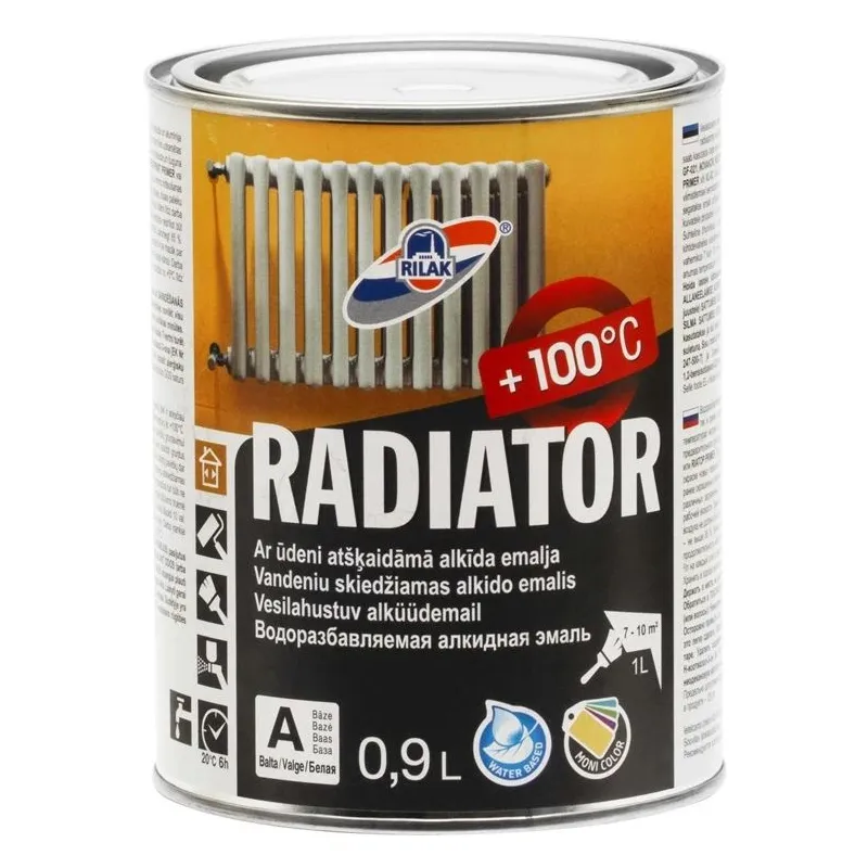 Radiatora krāsa, radiatori Rilak Radiator, balta krās., 0.9 l