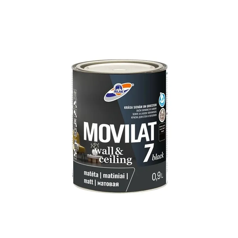 Sienų dažai Rilak Movilat 7, juoda sp., 0.9 l