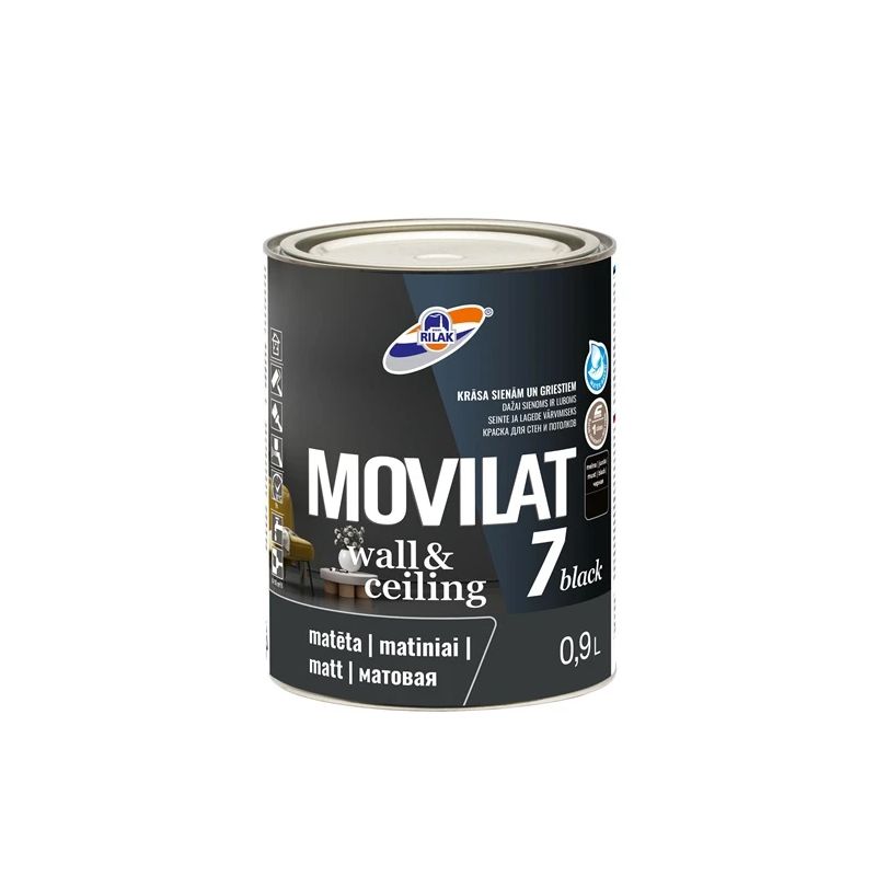 Dispersijas krāsa Rilak Movilat 7. melna. 0.9 l