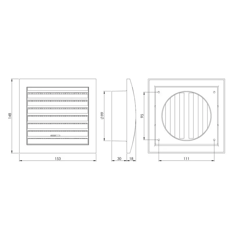 Ventilācijas reste Europlast ND10R, plastmasa, 99 mm
