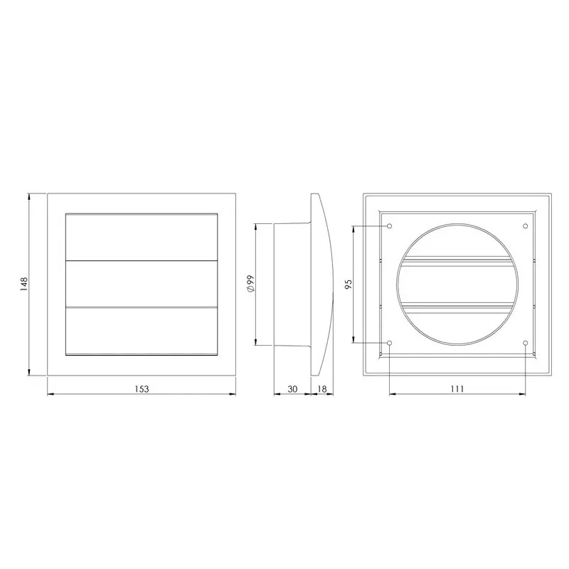 Ventilācijas reste Europlast ND10Z, plastmasa, 99 mm