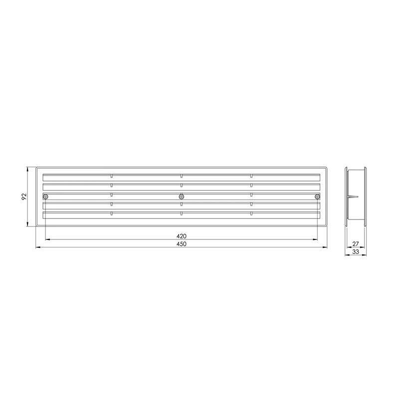 Durų ventiliacijos grotelės EUROPLAST VR459B. 450 x 92 mm